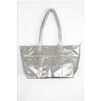 Sloane Quilted Tote Bag - Metallic Silver, Cracked Faux Leather