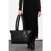 Sloane Quilted Tote Bag - Metallic Black, Cracked Faux Leather