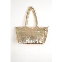 Sloane Quilted Tote Bag - Metallic Gold, Cracked Faux Leather