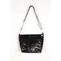 Stella Mid Size Crossbody - Black, Cracked Metallic Faux Leather