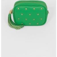 Eloise Italian Leather Star Studded Crossbody Bag - Green, Pebbled