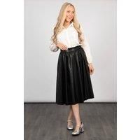 Phoebe A-Line Midi Skirt - Black, Faux Leather