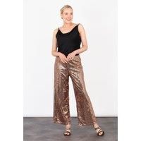 Izzie Wide Leg Trousers - Bronze, Sequin