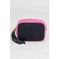 Beau - Italian Leather Crossbody Bag - Navy Blue/Hot Pink, Pebbled