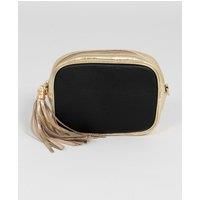 Beau Italian Leather Crossbody Bag - Black/Gold, Pebbled