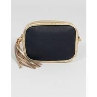 Beau Italian Leather Crossbody Bag - Gold/Navy Blue, Pebbled