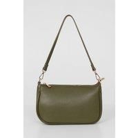 Italian Leather Baguette Bag - Khaki, Pebbled