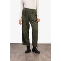 Della Wide Leg Cropped Trousers - Khaki, Babycord