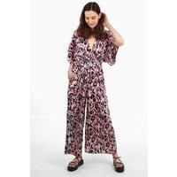 Jilly Deep V Jumpsuit - Pink, Abstract Ikat