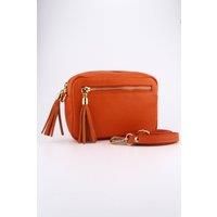 Fleur Italian Leather Small Crossbody Bag - Orange, Pebbled