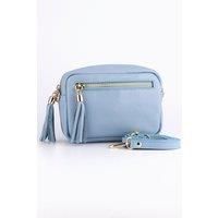 Fleur Italian Leather Small Crossbody Bag - Azure Blue, Pebbled