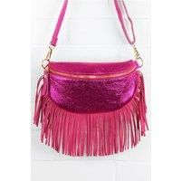 Italian Leather Half Moon Fringed Crossbody Bag
