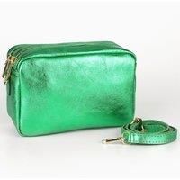 Naomi Italian Leather Crossbody Camera Bag - Green, Metallic