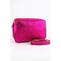 Naomi Italian Leather Crossbody Camera Bag - Raspberry, Metallic