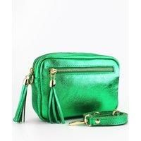 Fleur Italian Leather Small Crossbody Bag - Green, Metallic