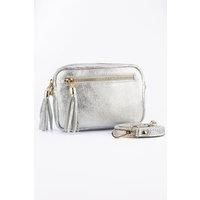 Fleur Italian Leather Crossbody Bag - Silver, Metallic
