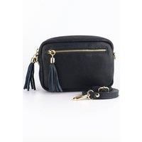 Fleur Italian Leather Small Crossbody Bag - Navy Blue, Pebbled