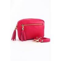 Fleur Italian Leather Small Crossbody Bag - Raspberry, Pebbled