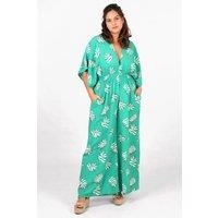 Jilly Deep V Jumpsuit - Green, Palm Leaf