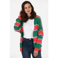Cotton Open Knit Cardigan - Green/Orange, Striped