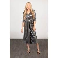 Sophia Wide Leg Jumpsuit - Silver, Polished Metal