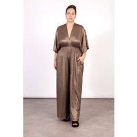 Scarlett V-Neck Jumpsuit - Bronze, Pleated