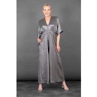 Scarlett V-Neck Glitter Jumpsuit - Silver, Pleater