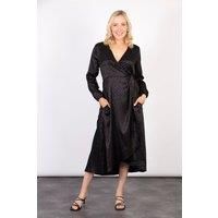 Parker Long Sleeve Wrap Dress - Black, Leopard Print