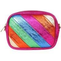 Beau Italian Leather Crossbody Bag - Fuchsia Rainbow Striped, Metallic