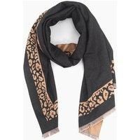 Sarta Women's Leopard Print Border Heavyweight Scarf Black Camel