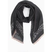 Sarta Women's Leopard Print Border Heavyweight Scarf Black Grey
