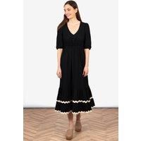 Bailey Puff Sleeve Maxi Dress - Black/Stone, Wavy Trim