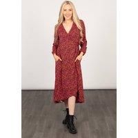 Parker Long Sleeve Midi Wrap Dress - Fuchsia, Abstract Spot
