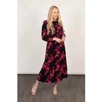 Riley Long Sleeve Midaxi Tea Dress - Fuchsia, Abstract Leopard Print