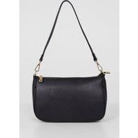 Italian Leather Baguette Bag - Navy Blue, Pebbled