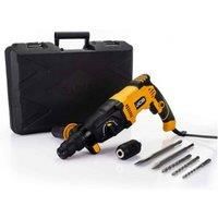 JCB 1050w Rotary Hammer Drill, 240v, Anti-Vibration & Multi Position Side Handle, 4 Modes Drilling, Hammer, Chiselling and Chisel Adjustment, 3 Year Warranty