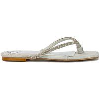 'Raina' Square Toe Thong Strap Flat Diamante Sandal Slides