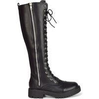 Womens Knee High Boots Ladies Lace Up Combat Military Black Long Biker Shoes 3-8