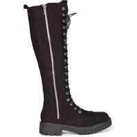 'Ada' Chunky Lace Up Knee High Boots With Deco Zip