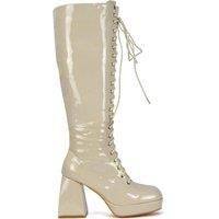 'Love' Chunky Platform Block Heel Knee High Lace up Boots