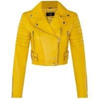 Ladies Cropped Jacket Short Body Gothic Top Yellow Chic Biker REAL LEATHER Jacket L