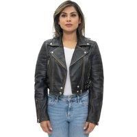 Ladies Cropped Jacket Short Body Gothic Top Black Chic Biker Real Leather Jacket