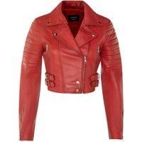 Ladies Cropped Jacket Short Body Gothic Top Red Chic Biker Real Leather Jacket