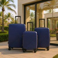 Infinity Leather Hardshell Suitcase Robust 8 Wheel Cabin Luggage Case Bag in Navy | Size: Medium
