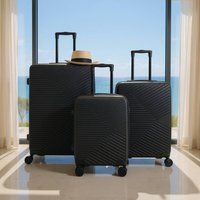 Infinity Leather Hardshell Suitcase Robust 8 Wheel Cabin Luggage Case Bag Set in Black