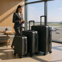 Infinity Leather Hardshell Suitcase Robust 8 Wheel Cabin Luggage Case Bag in Black | Size: Medium