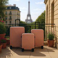 Infinity Leather Hardshell Suitcase Robust 8 Wheel Cabin Luggage Case Bag Set in Rose Gold