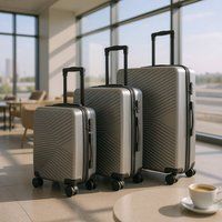 Infinity Leather Hardshell Suitcase Robust 8 Wheel Cabin Luggage Case Bag Set in Dark Grey