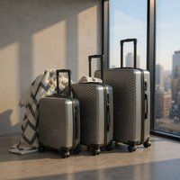 Infinity Leather Hardshell Suitcase Robust 8 Wheel Cabin Luggage Case Bag in Dark Grey