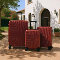 Infinity Leather Hardshell Suitcase Robust 8 Wheel Cabin Luggage Case Bag Set in Red
